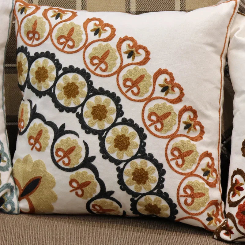 DecorBites™ Ethnic Flower Elephant Pillowcase, Hand-Embroidered Boho Cushion Cover