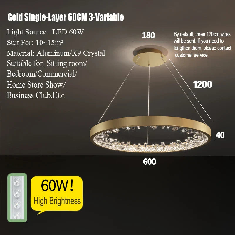 DecorBites™ Crystal LED Chandelier Circle Hanging Lamp - Modern Luxury Dimmable Lighting