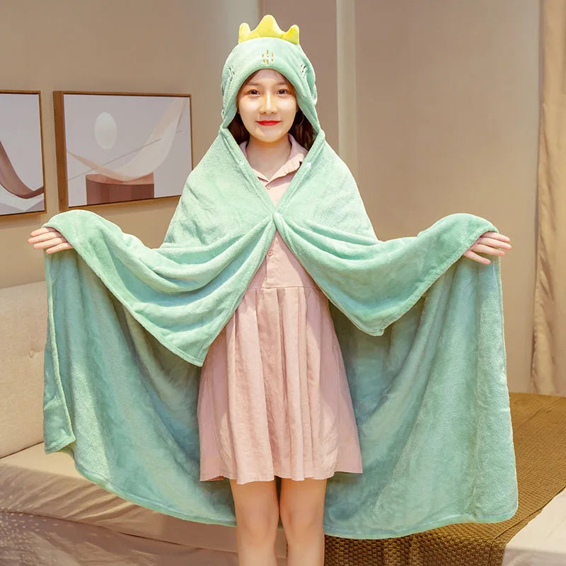 DecorBites™ Cozy Cartoon Hooded Cape Blanket for Winter Nap, Office, and Home Office Warmth