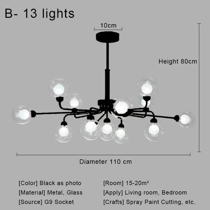 DecorBites™ Glass Ball Pendant Chandelier for Living Room Bedroom Dining Room