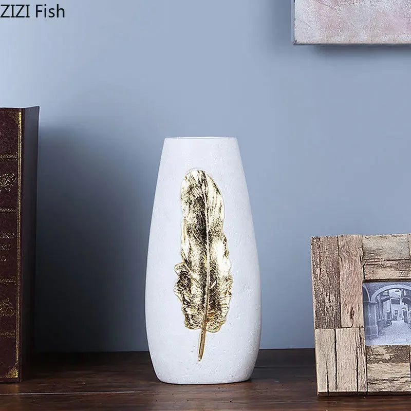 Gold Feather Vase Set