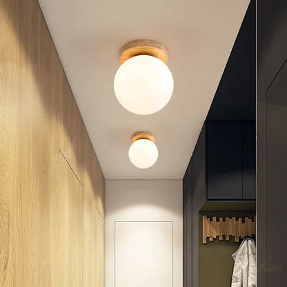 Decorbites™ Glasball-LED-Deckenleuchte auf Holzsockel