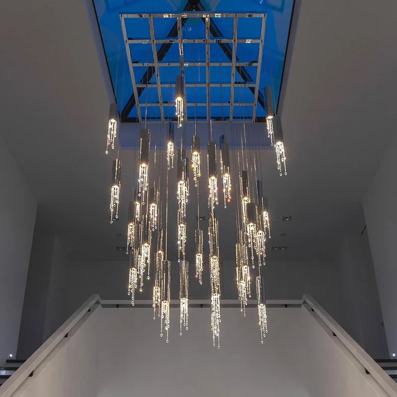 Decorbites™ Große Kristall-LED-Treppenhausleuchter für modernes Wohnzimmer, Halle, Loft
