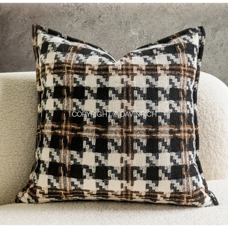 Decorbites™ Hahnentritt-Muster Quadratische Kissenbezug - Schwarz Weiß Grün Luxuriöser Zeitgenössischer Kissenhülle