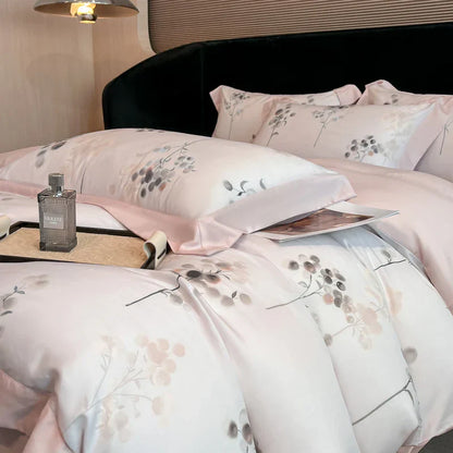 Decorbites™ Bettwäsche-Set aus Eukalyptusfasern Blumenmuster: Bettbezug, Bettlaken, Kissenbezug – 4 Teile