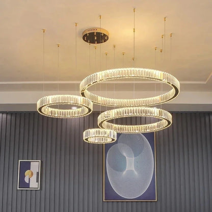 DecorBites™ Gold Crystal Chandelier: Modern Luxury Round Square Pendant Light for Living Room