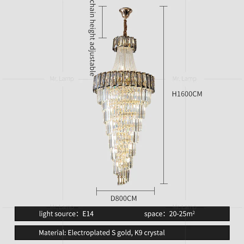 Decorbites™ Elegante Kristall-Leuchter für Duplex-Spiraltreppe und Wohnzimmer