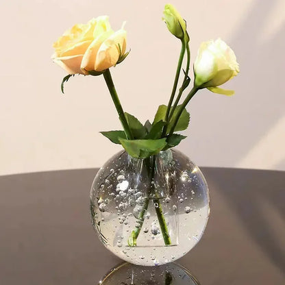DecorBites™ Crystal Bubble Ball Vase with Artificial Flowers for Desk Decoration