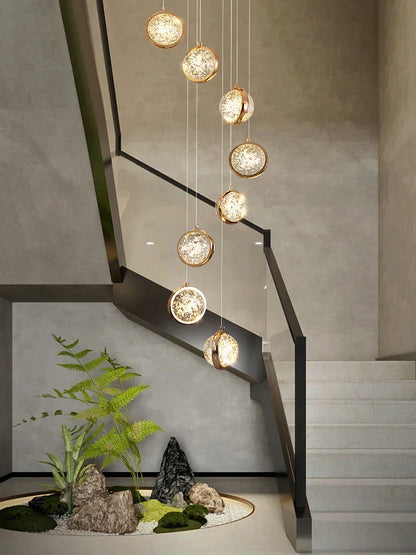 DecorBites™ Crystal Ball LED Rotating Stair Chandelier - Nordic Luxury Loft Bubble Design