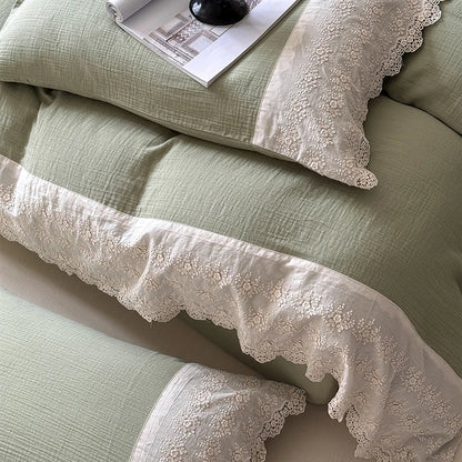 DecorBites™ French Lace Cotton Bedding Set: Duvet, Sheet, Pillowcases, 4Pc