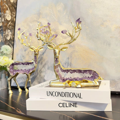 DecorBites™ Amethyst Deer Statue | Simulated Crystal Animal Sculpture for Home Décor