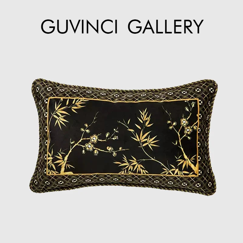 Decorbites™ Bambus Schwarz Gold Lendenkissenbezüge – Orientalischer Chinesischer Stil Luxus 30x50 cm