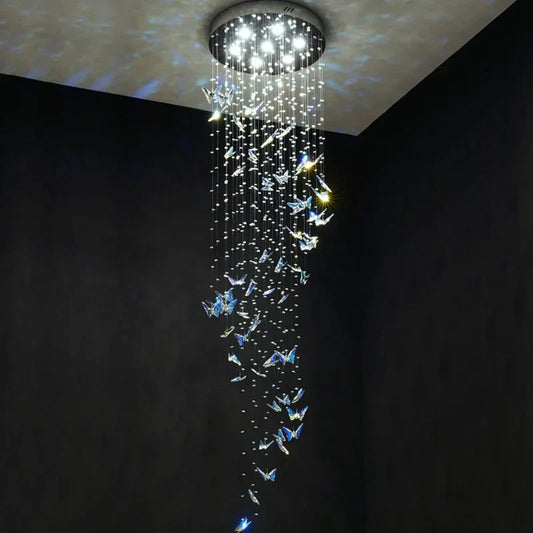 DecorBites™ Crystal Staircase Chandelier: Luxury LED Hanging Lamps for Modern Living Room