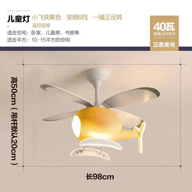 Decorbites™ Kinder-Hubschrauber-Deckenventilator mit LED-Licht-Leuchter – Modernes Flugzeugdesign