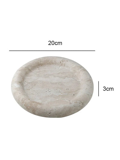 DecorBites™ Beige Travertine Serving Tray: Vintage Home Decor Round Vanity & Jewelry Plate