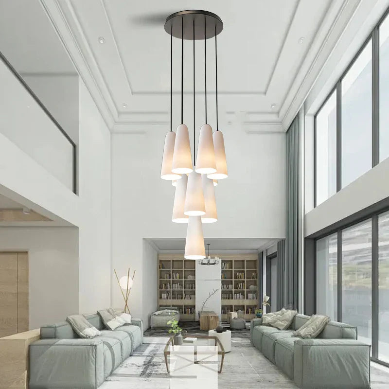 Decorbites™ Elegante weiße Glasbecher-Kronleuchter für luxuriöses Wohnzimmer