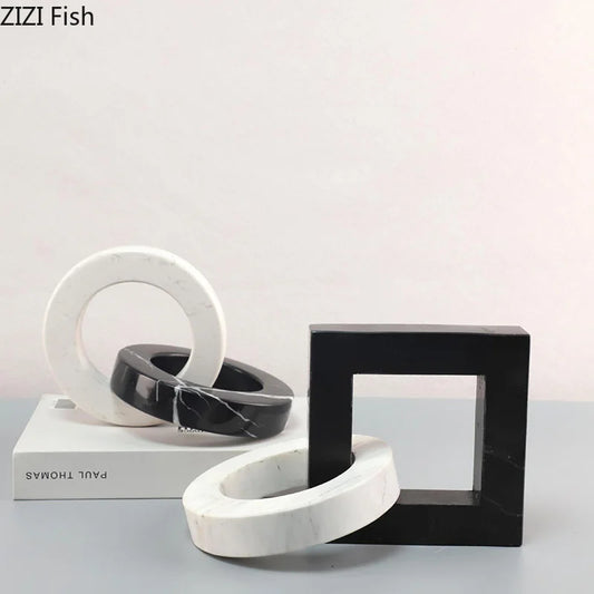 DecorBites™ Geometric Knot Sculpture Desk Decor - Abstract Square Ring Statue