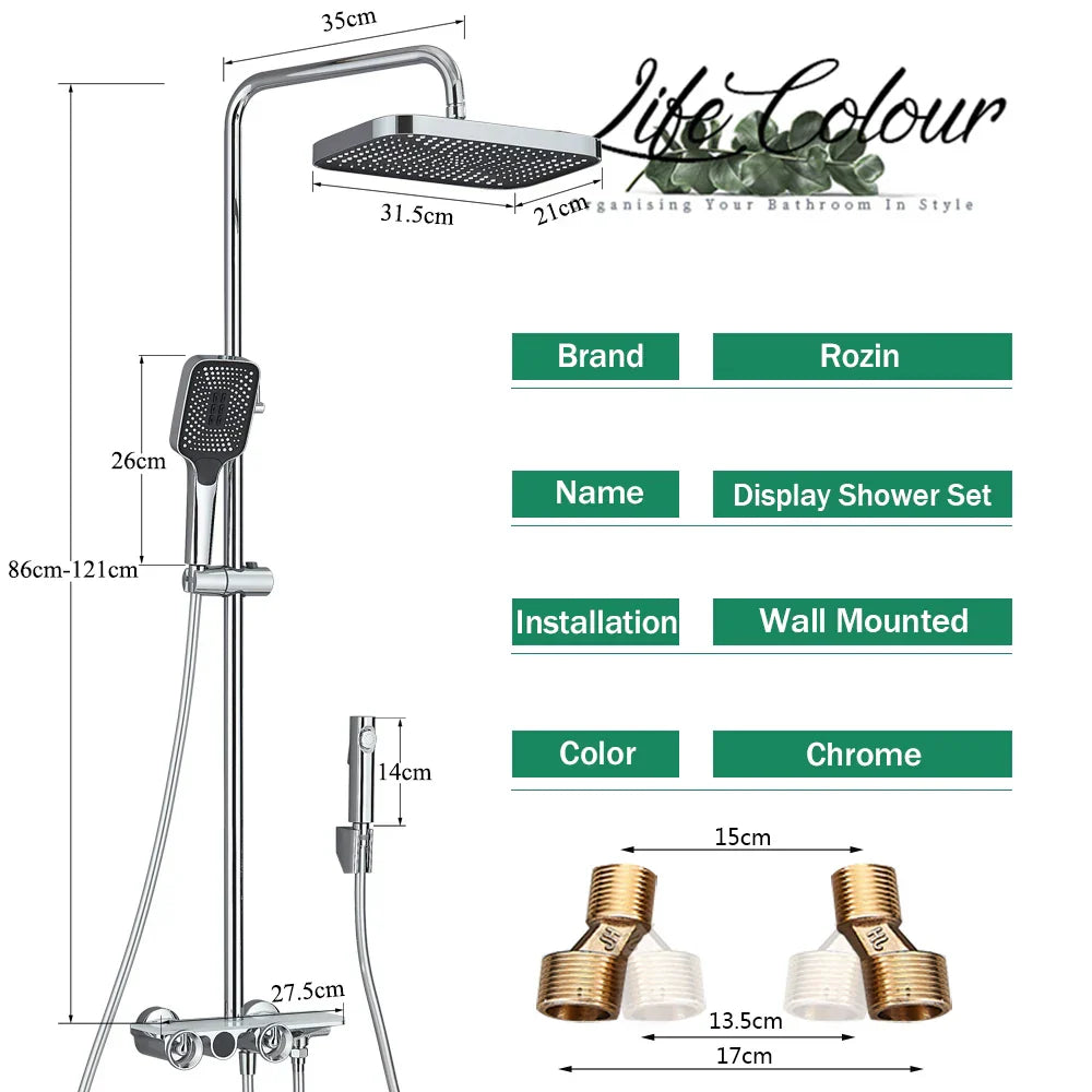 Decorbites™ Graue Thermostatische Digitale Duscharmatur mit Regensystem