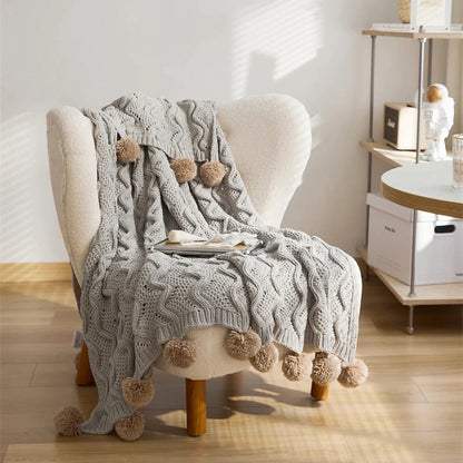 Decorbites™ Elegante Chenille-Pompom-Wurfbettdecke