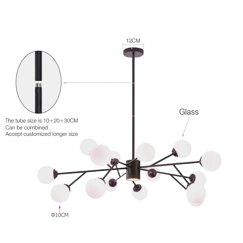 Decorbites™ Schwarze Kronleuchter: Luxuriöse Glas-Hängeleuchte für Zuhause, Schlafzimmer oder Wohnzimmer