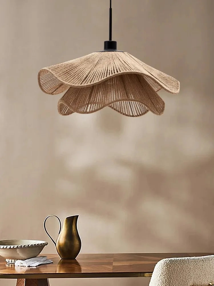 Wabi-Sabi Wicker Petal Pendant Light in Brown Beige