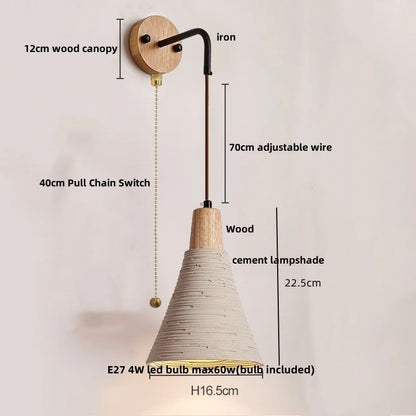 DecorBites™ LED Wall Light Fixture Cement Wood Base Bedside Lamp