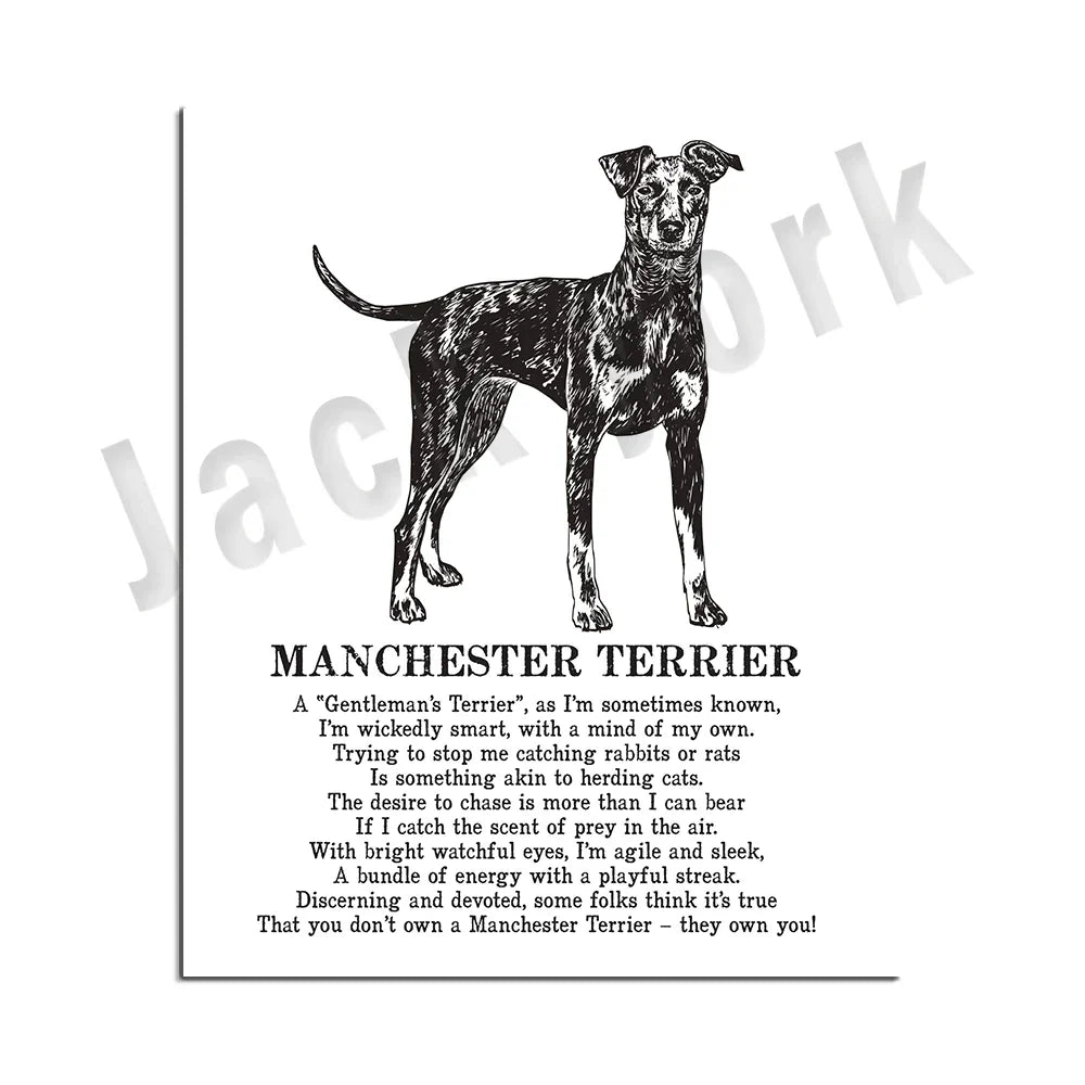 Decorbites™ Hunderassens-Gedichtposter-Sammlung: Vizsla, Pomeranian, Manchester Terrier und mehr