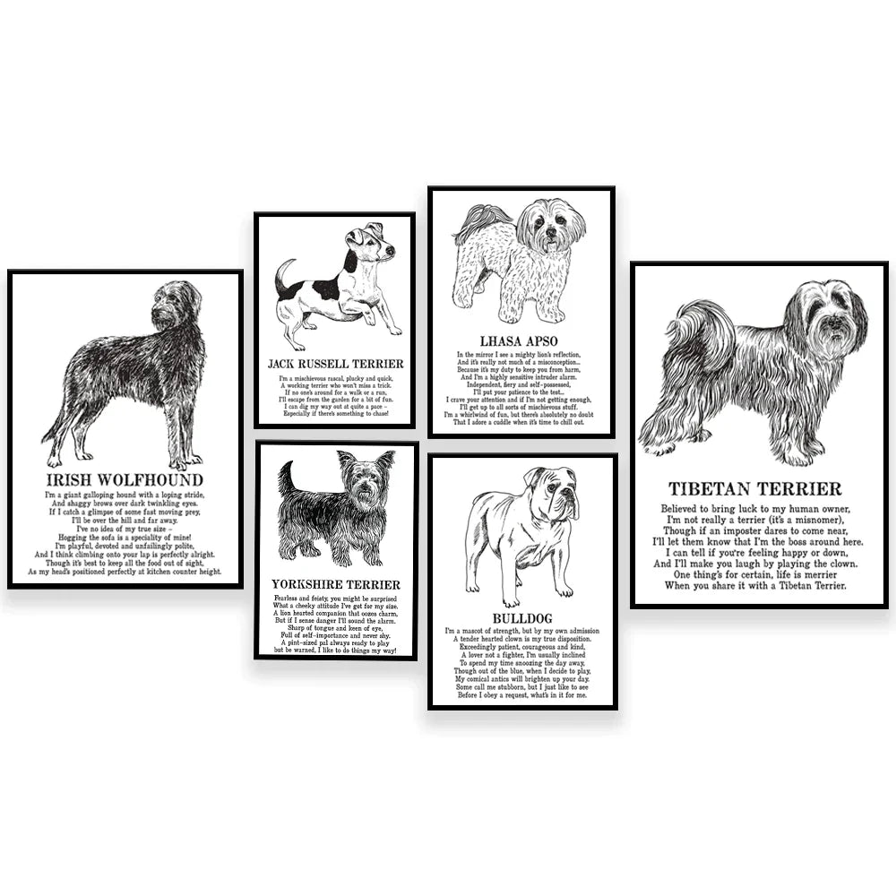 Decorbites™ Gemütliche Hunde-Kollektion: Hundepoesie-Poster mit Lhasa, Schäferhund, Terrier, Bulldogge, Tibetischer, Yorkie
