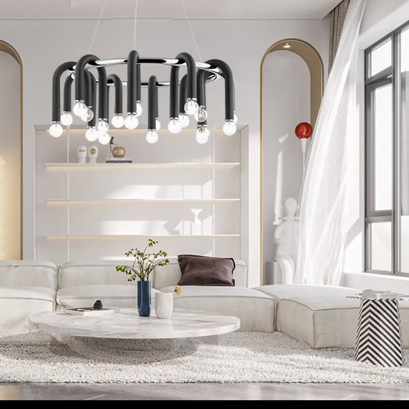 Decorbites™ Schwarz Aluminium U-förmige Rohr Dimmbare LED-Kronleuchter für hohe Decken