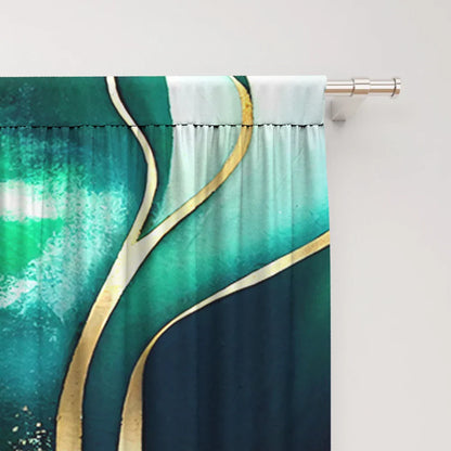 DecorBites™ Green Marble Rod Pocket Curtains for Home Decoration