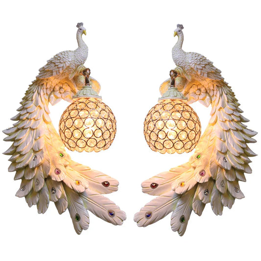 Decorbites™ Goldener Pfau-Kristall-Wandleuchte: Elegante nordische LED-Lampe für Gänge & Wände