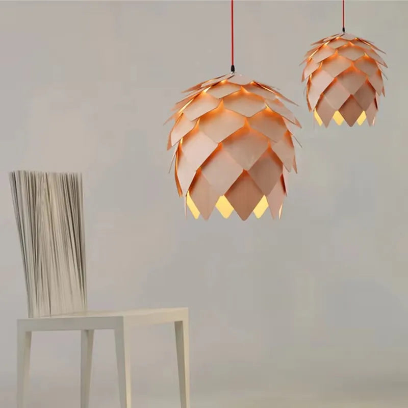 Nordic Pinecone Oak Wood Pendant Light