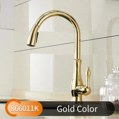 Black & Gold Pull Out Kitchen Faucet – Brass Kitchen Mixer Tap