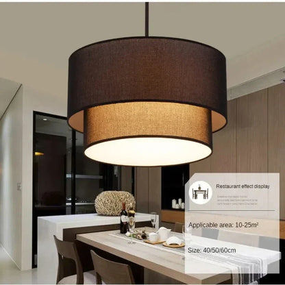 Decorbites™ Doppel-Leinen-Stoff-Hängelampe Trommel-Lampe – Skandinavischer Stil für Esszimmer, Schlafzimmer, Restaurant