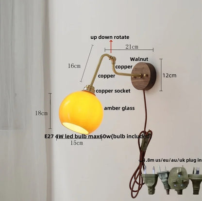 DecorBites™ LED Wall Lights Up Down Rotate Pull Chain Switch Bedside Lamp Glass Canopy Fixtures