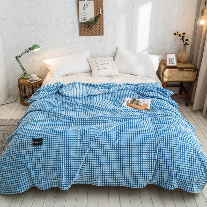 Decorbites™ Grauer Karo-Korallen-Fleece-Bettdecke - Einzel-/Queen-/King-Größe Gemütliche Flanell-Bettüberwurf