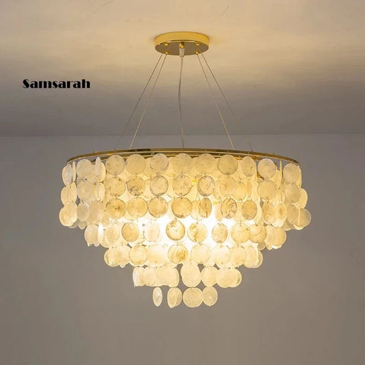 DecorBites™ Gold Chrome Metal Shell Chandelier for Restaurant Living Room Hotel Hall