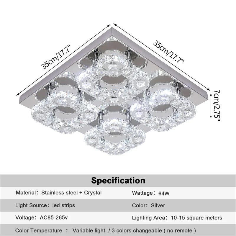 Decorbites™ Kristall-LED-Deckenleuchte: Moderner quadratischer K9-Kronleuchter, dimmbares Edelstahlarmatur.