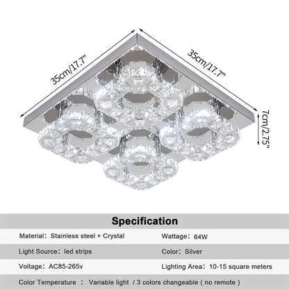 Decorbites™ Kristall-LED-Deckenleuchte: Moderner quadratischer K9-Kronleuchter, dimmbares Edelstahlarmatur.
