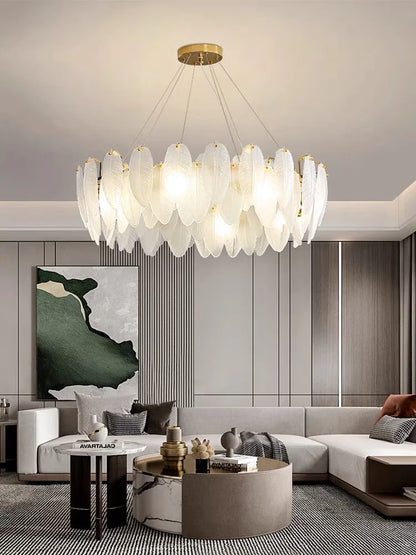 Decorbites™ Glas-Feder-Kronleuchter: Luxuriöse Kunst-Dekor-Deckenleuchte für Wohn- und Esszimmer