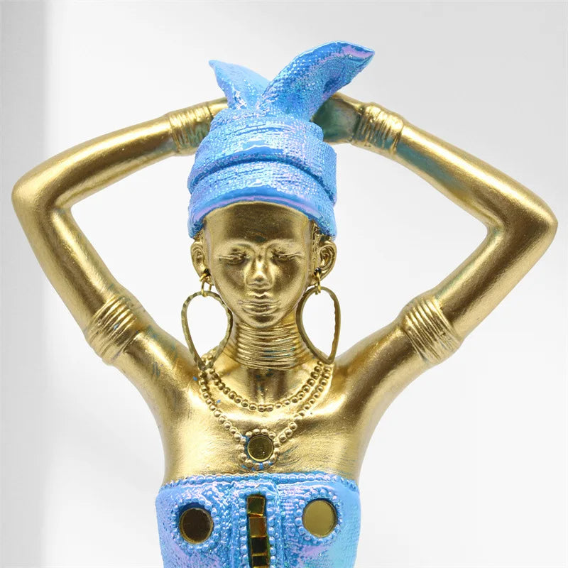 Decorbites™ Goldene Weibliche Statue Afrikanischer Stammessstil Porträt-Skulptur Wohnraumausstattung