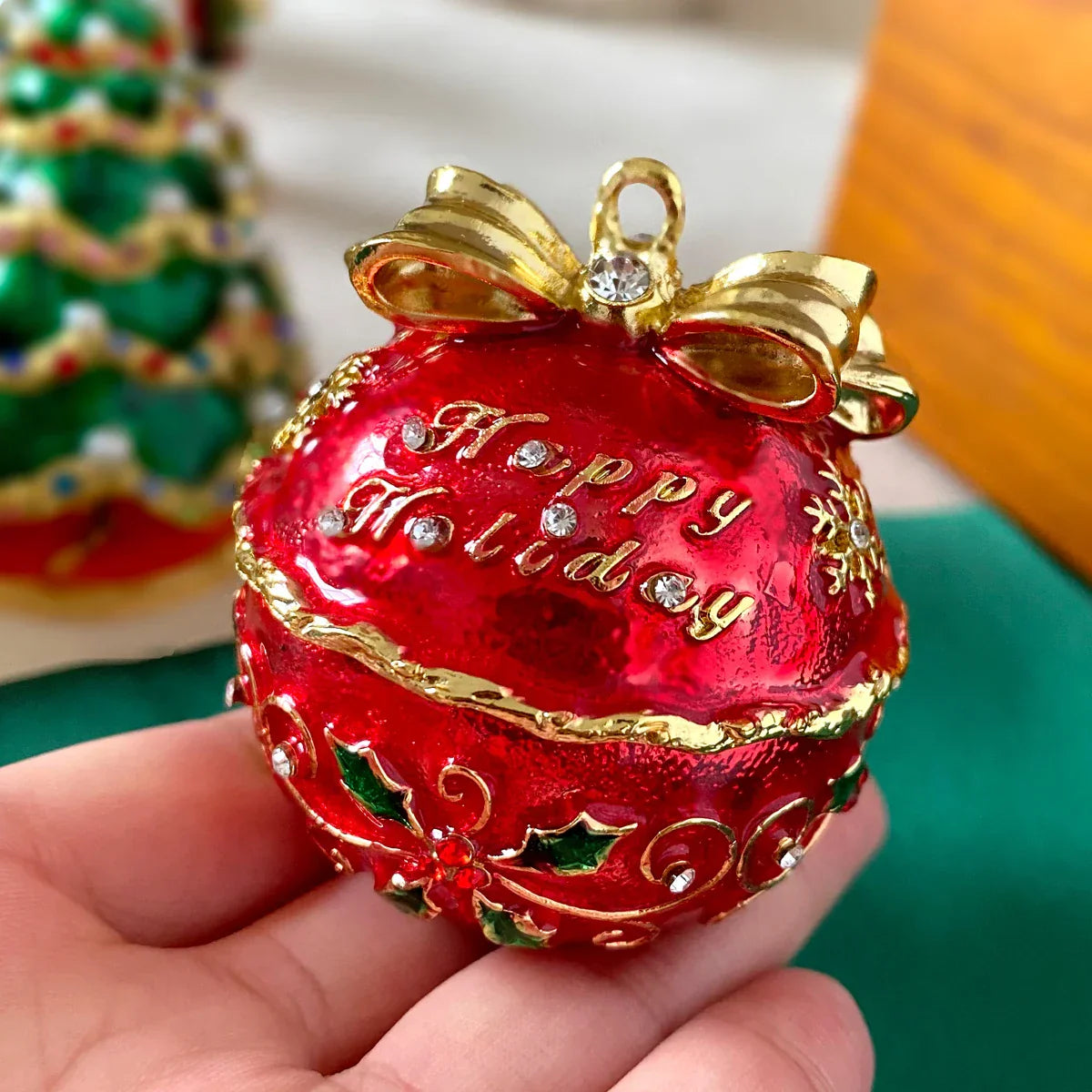 Decorbites™ Jingle Bell Schmuckschatulle mit Kristallen, handbemalt, Weihnachtsbaum-Dekoration