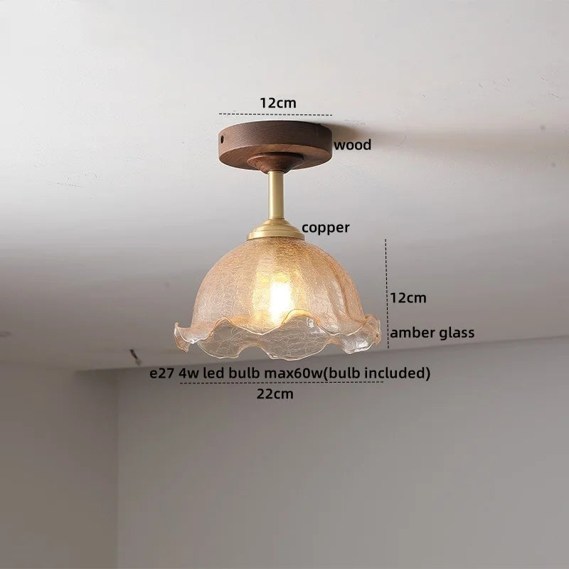 Nordic Glass Wood Ceiling Light For Foyer