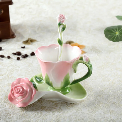 Decorbites™ Emaille-Rosen-Pfingstrosen-Blumen-Kaffeetasse Hochzeits-Geburtstagsgeschenk