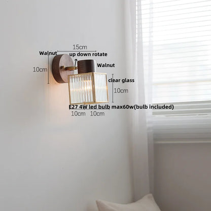 Decorbites™ Klare Glas LED Wandlampe Walnuss-Holz Schlafzimmer Wohnzimmer Modernes Armatur