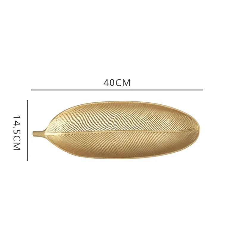 Decorbites™ Blattförmiges Goldlack Holztablett 14,5x40 cm - Modernes Dekoratives Tischgeschirr