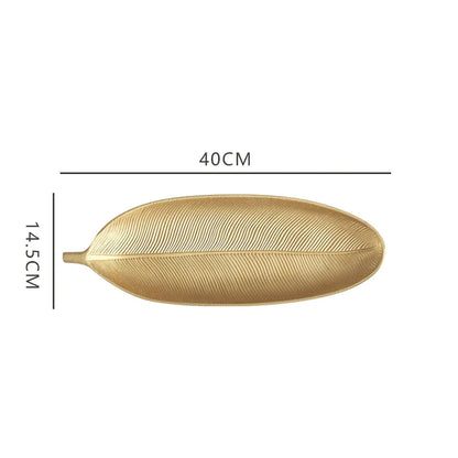 Decorbites™ Blattförmiges Goldlack Holztablett 14,5x40 cm - Modernes Dekoratives Tischgeschirr