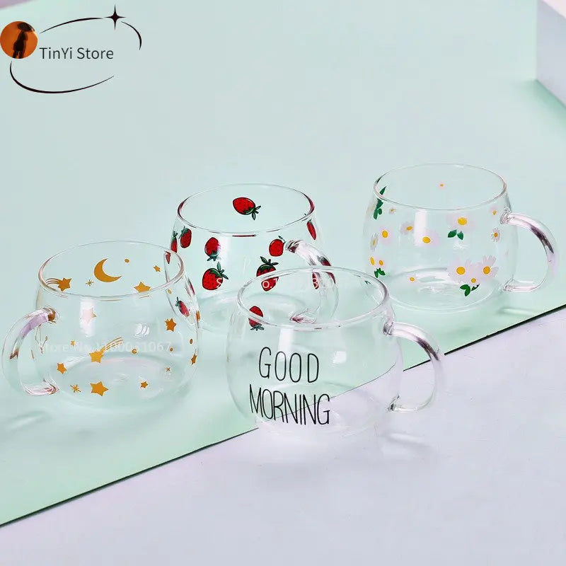 Decorbites™ Süße Brief-Glasbecher, 380ml: Erdbeerentee-Kaffee-Tasse, Frühstücks-Milch-Getränkeutensil