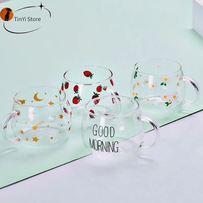 Decorbites™ Süße Brief-Glasbecher, 380ml: Erdbeerentee-Kaffee-Tasse, Frühstücks-Milch-Getränkeutensil