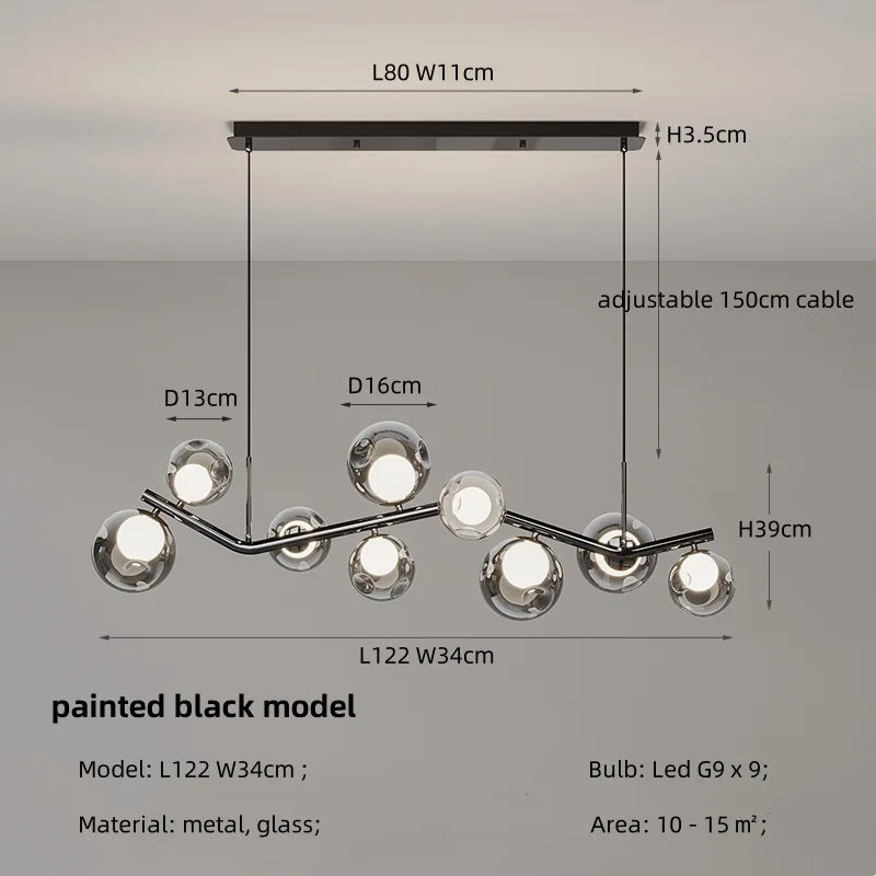 Decorbites™ Glasgloben Schwarz LED Hängelampe Kronleuchter – Nordischer Stil Esszimmer Dekoration
